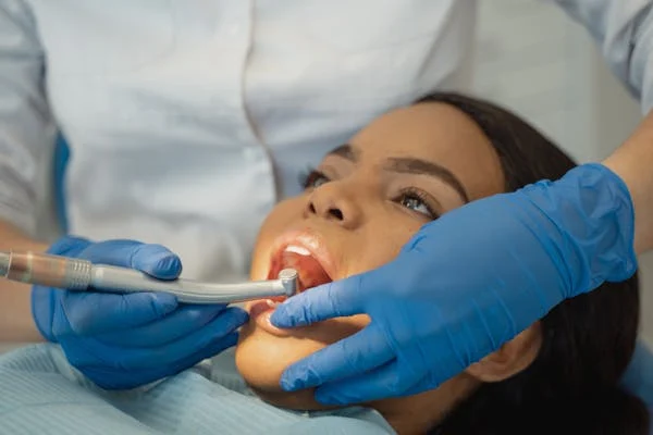 photo of a woman during a periodontal scaling